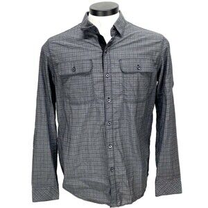 7 Diamonds Shirt Men M Black/Gray Check Flip Cuff Long Sleeve Elbow Patch Fun